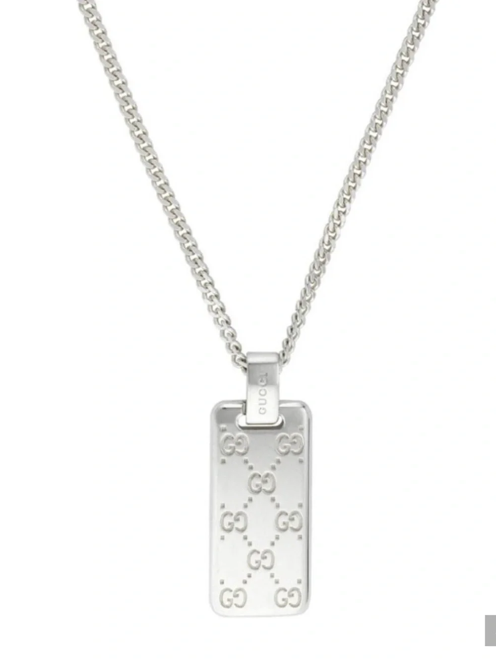 Gucci signature silver dog tag logo chain necklace. Brand new with box